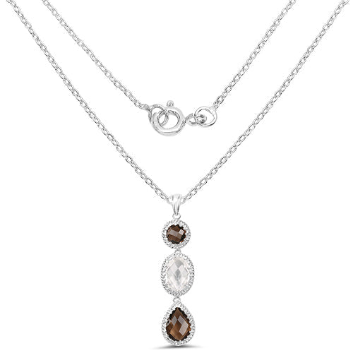 12.14 Carat Genuine Crystal Quartz & Smoky Quartz .925 Sterling Silver Pendant DestGlow