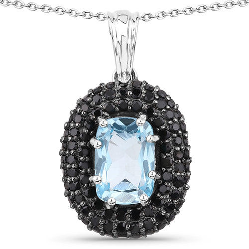 6.70 Carat Genuine Blue Topaz and Black Spinel .925 Sterling Silver Pendant by Bids.com