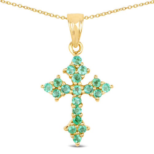 14K Yellow Gold Plated 1.05 Carat Genuine Zambian Emerald .925 Sterling Silver Pendant by Bids.com