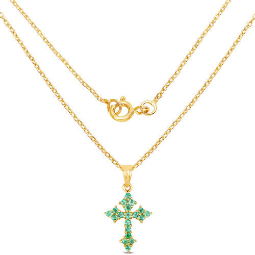 14K Yellow Gold Plated 1.05 Carat Genuine Zambian Emerald .925 Sterling Silver Pendant by Bids.com