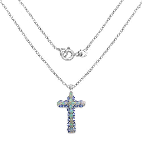 3.32 Carat Genuine Ethiopian Opal and Tanzanite .925 Sterling Silver Pendant DestGlow