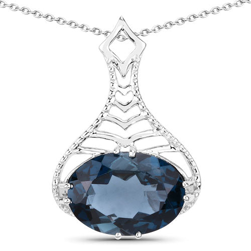 6.65 Carat Genuine London Blue Topaz .925 Sterling Silver Pendant DestGlow