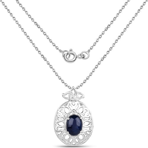 4.50 Carat Genuine Blue Sapphire .925 Sterling Silver Pendant DestGlow