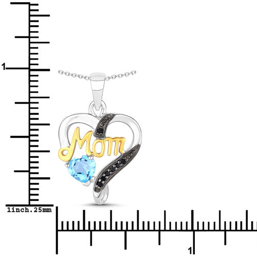 0.57 Carat Genuine Swiss Blue Topaz and Black Spinel .925 Sterling Silver Pendant by Bids.com