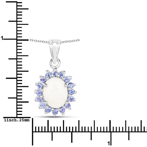 2.26 Carat Genuine Opal and Tanzanite .925 Sterling Silver Pendant DestGlow