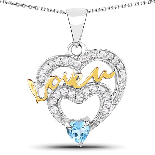 0.44 Carat Genuine Swiss Blue Topaz and White Topaz .925 Sterling Silver Pendant DestGlow