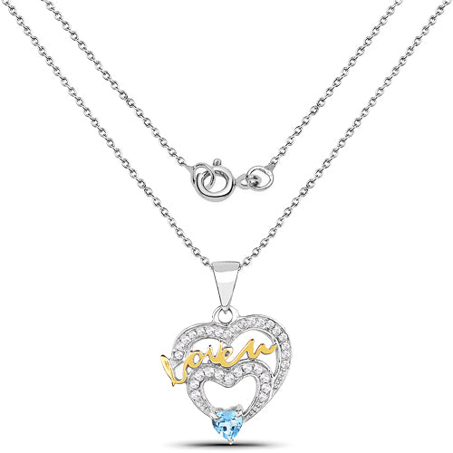 0.44 Carat Genuine Swiss Blue Topaz and White Topaz .925 Sterling Silver Pendant DestGlow