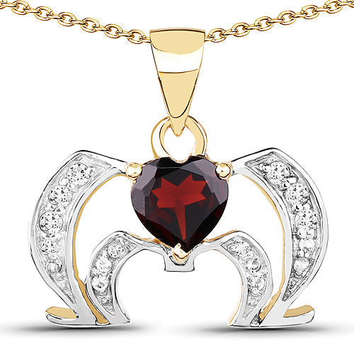 14K Yellow Gold Plated 1.05 Carat Genuine Garnet and White Topaz .925 Sterling Silver Pendant by Bids.com