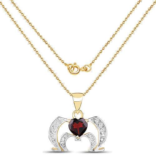 14K Yellow Gold Plated 1.05 Carat Genuine Garnet and White Topaz .925 Sterling Silver Pendant