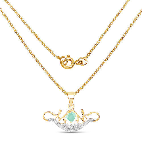 14K Yellow Gold Plated 0.62 Carat Genuine Emerald and White Topaz .925 Sterling Silver Pendant