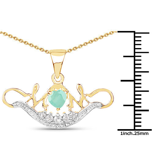 14K Yellow Gold Plated 0.62 Carat Genuine Emerald and White Topaz .925 Sterling Silver Pendant by Bids.com