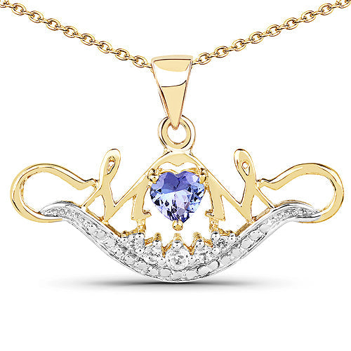 14K Yellow Gold Plated 0.62 Carat Genuine Tanzanite and White Topaz .925 Sterling Silver Pendant by Bids.com