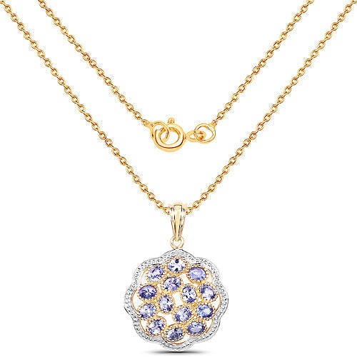 14K Yellow Gold Plated 2.38 Carat Genuine Tanzanite .925 Sterling Silver Pendant DestGlow