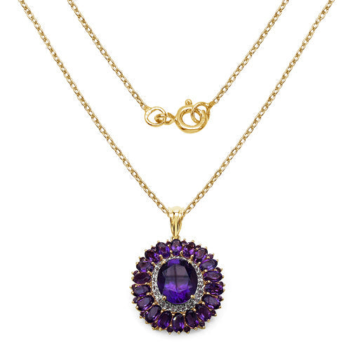 14K Yellow Gold Plated 8.55 Carat Genuine Amethyst & White Topaz .925 Sterling Silver Pendant DestGlow