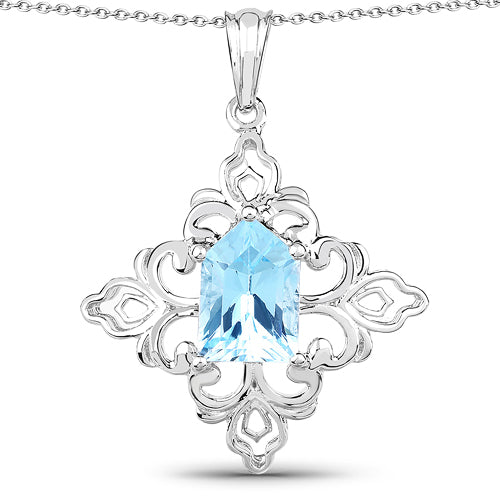 6.10 Carat Genuine Swiss Blue Topaz .925 Sterling Silver Pendant DestGlow