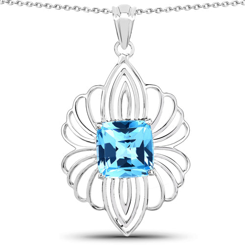 8.18 Carat Genuine Swiss Blue Topaz .925 Sterling Silver Pendant by Bids.com