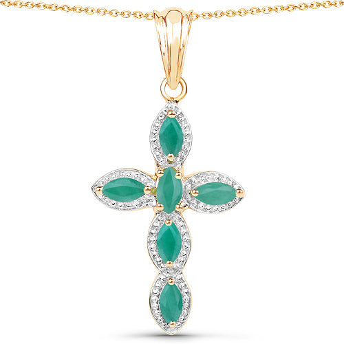 18K Yellow Gold Plated 0.84 Carat Genuine Emerald .925 Sterling Silver Pendant DestGlow
