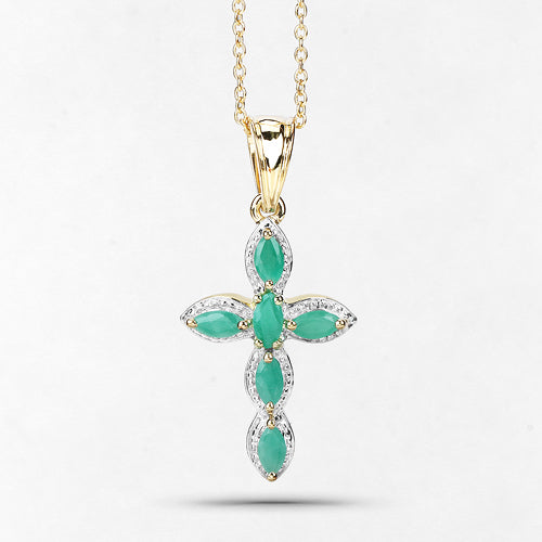 18K Yellow Gold Plated 0.84 Carat Genuine Emerald .925 Sterling Silver Pendant DestGlow