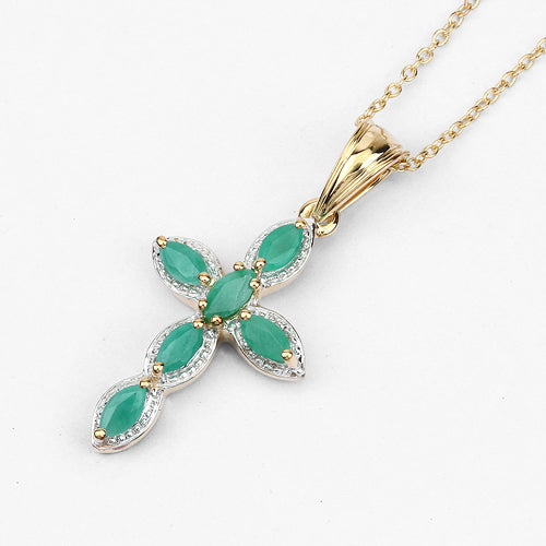 18K Yellow Gold Plated 0.84 Carat Genuine Emerald .925 Sterling Silver Pendant DestGlow