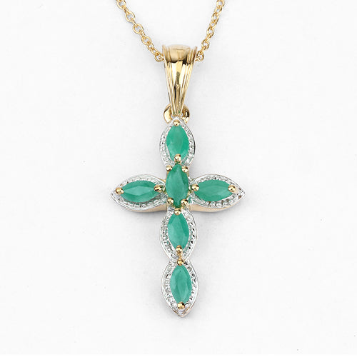 18K Yellow Gold Plated 0.84 Carat Genuine Emerald .925 Sterling Silver Pendant DestGlow