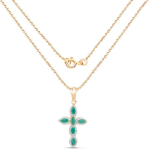 18K Yellow Gold Plated 0.84 Carat Genuine Emerald .925 Sterling Silver Pendant DestGlow