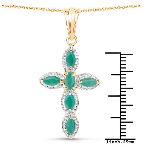 18K Yellow Gold Plated 0.84 Carat Genuine Emerald .925 Sterling Silver Pendant DestGlow