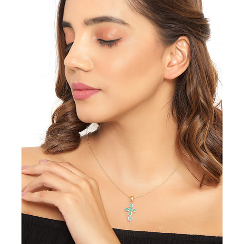 18K Yellow Gold Plated 0.84 Carat Genuine Emerald .925 Sterling Silver Pendant DestGlow