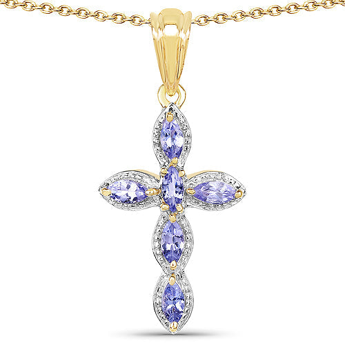14K Yellow Gold Plated 0.84 Carat Genuine Tanzanite .925 Sterling Silver Pendant by Bids.com