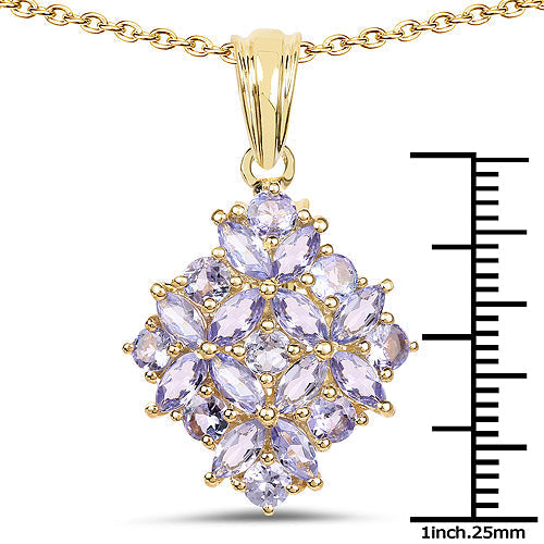 14K Yellow Gold Plated 2.58 Carat Genuine Tanzanite .925 Sterling Silver Pendant DestGlow