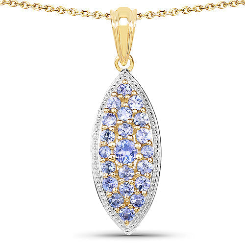 14K Yellow Gold Plated 1.56 Carat Genuine Tanzanite .925 Sterling Silver Pendant DestGlow