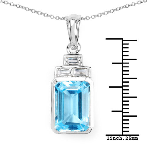 9.99 Carat Genuine Swiss Blue Topaz and White Topaz .925 Sterling Silver Pendant by Bids.com