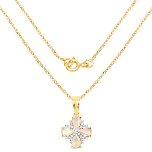 14K Yellow Gold Plated 1.19 Carat Genuine Ethiopian Opal and White Topaz .925 Sterling Silver Pendant DestGlow