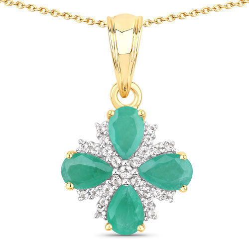 1.63 Carat Genuine Emerald and White Topaz .925 Sterling Silver Pendant DestGlow