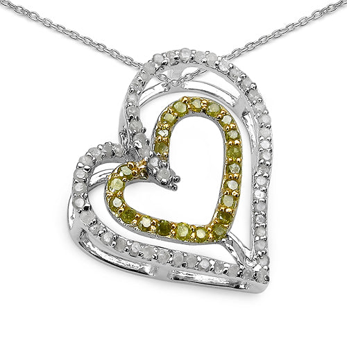 0.51 Carat Genuine White Diamond & Yellow Diamond .925 Sterling Silver Pendant DestGlow