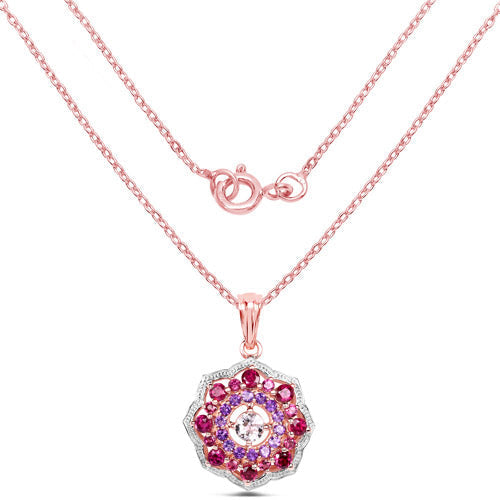 14K Rose Gold Plated 2.30 Carat Genuine Morganite, Rhodolite and Amethyst .925 Sterling Silver Pendant