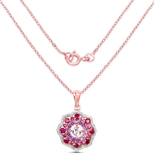 14K Rose Gold Plated 2.30 Carat Genuine Morganite, Rhodolite and Amethyst .925 Sterling Silver Pendant by Bids.com