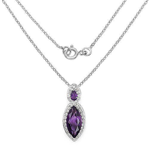 3.53 Carat Genuine Amethyst and White Topaz .925 Sterling Silver Pendant DestGlow