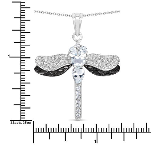 1.86 Carat Genuine Aquamarine and White Zircon .925 Sterling Silver Pendant DestGlow