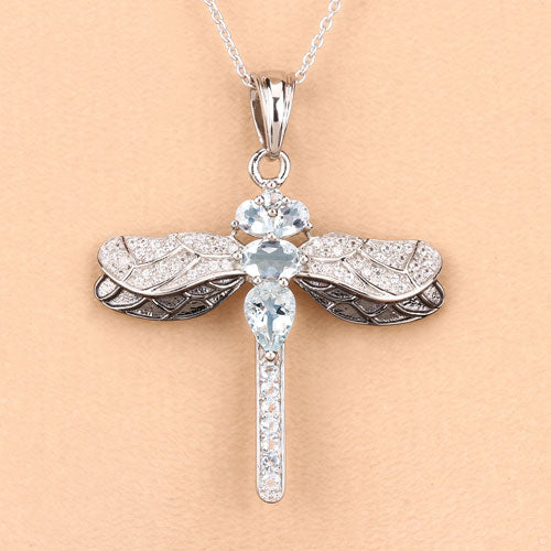 1.86 Carat Genuine Aquamarine and White Zircon .925 Sterling Silver Pendant DestGlow