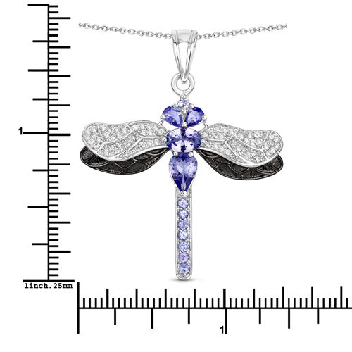 1.99 Carat Genuine Tanzanite and White Zircon .925 Sterling Silver Pendant DestGlow