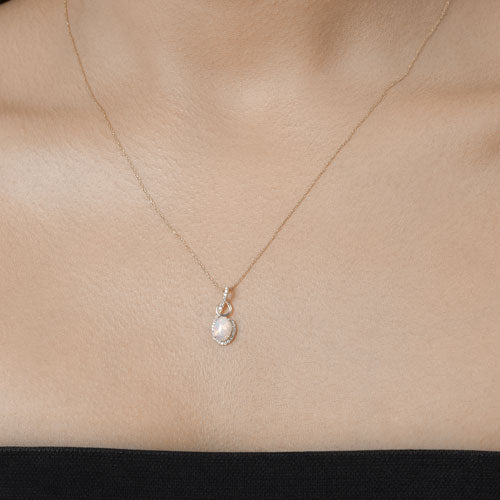 0.56 Carat Genuine Ethiopian Opal and White Diamond 14K Yellow Gold Pendant DestGlow