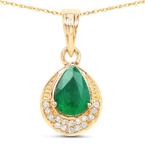 0.89 Carat Genuine Zambian Emerald and White Diamond 14K Yellow Gold Pendant by Bids.com