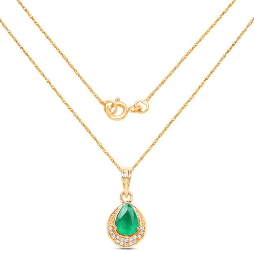 0.89 Carat Genuine Zambian Emerald and White Diamond 14K Yellow Gold Pendant by Bids.com