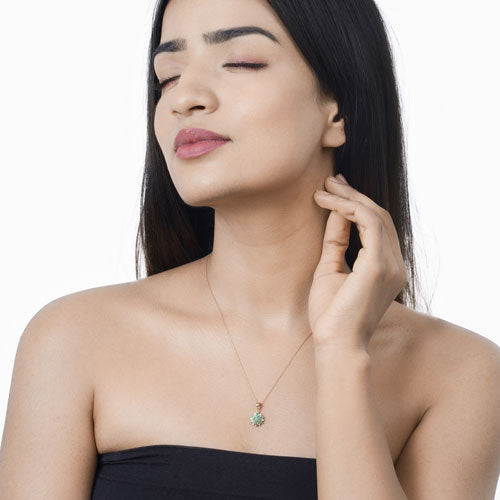 0.72 Carat Genuine Zambian Emerald and White Diamond 14K Yellow Gold Pendant DestGlow