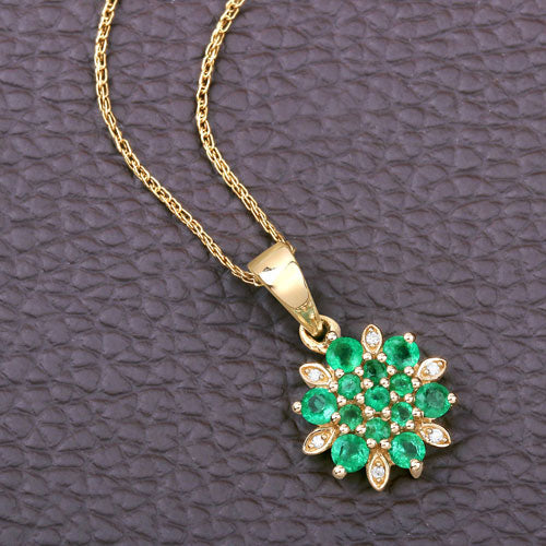 0.72 Carat Genuine Zambian Emerald and White Diamond 14K Yellow Gold Pendant DestGlow