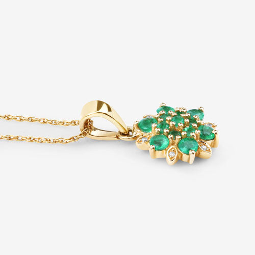 0.72 Carat Genuine Zambian Emerald and White Diamond 14K Yellow Gold Pendant DestGlow