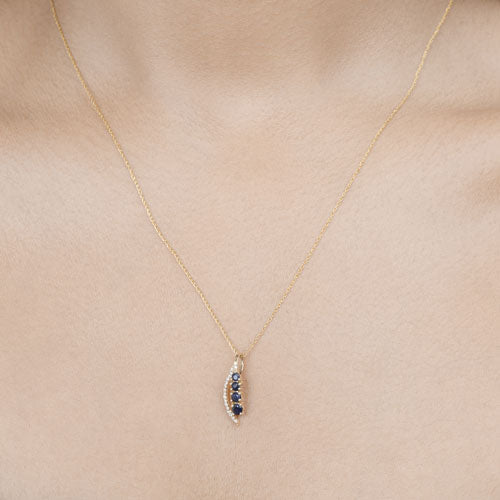 0.40 Carat Genuine Blue Sapphire and White Diamond 14K Yellow Gold Pendant DestGlow