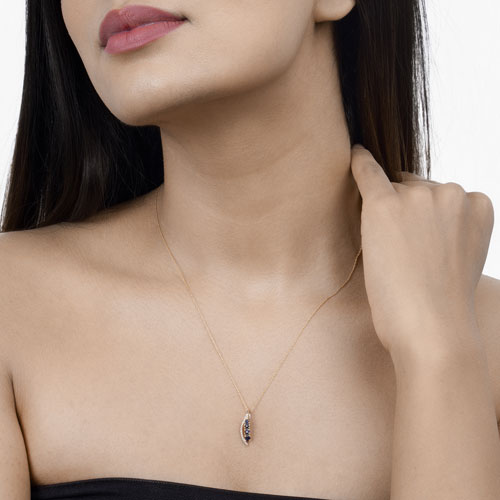 0.40 Carat Genuine Blue Sapphire and White Diamond 14K Yellow Gold Pendant DestGlow