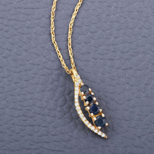 0.40 Carat Genuine Blue Sapphire and White Diamond 14K Yellow Gold Pendant DestGlow