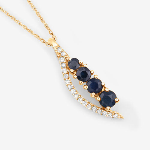 0.40 Carat Genuine Blue Sapphire and White Diamond 14K Yellow Gold Pendant DestGlow